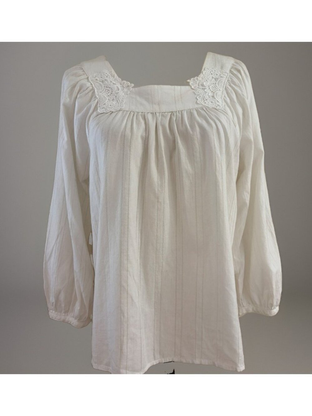 Vintage GAP White Peasant Blouse Women's Size M Square Neck Crochet Trim Cottage